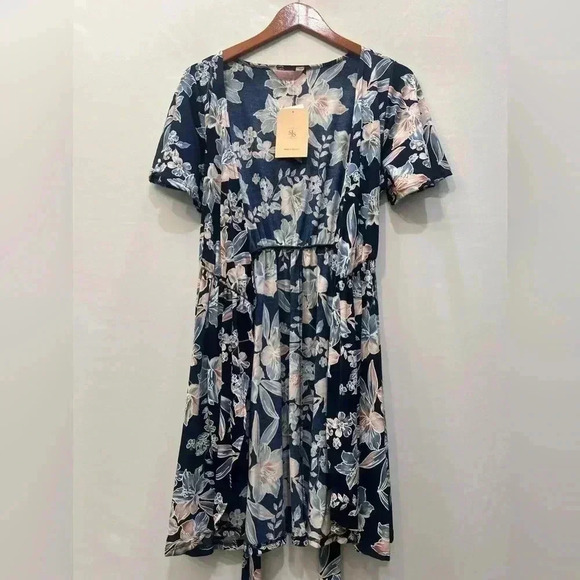 SJS Short Sleeve Floral Wrap Dress Size L - Picture 7 of 11